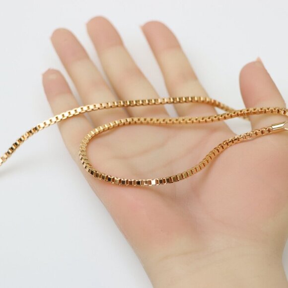 "Box Link Chain Rose Gold Necklace, Bold and Polished Finish, XPNL0187 - Picture 2 of 12